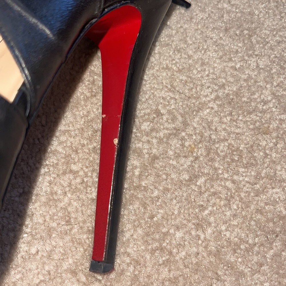 CHRISTIAN LOUBOUTIN Bandra 140 Napa Black Leather Peep Toe Pump Sz 40 - Picture 11 of 16